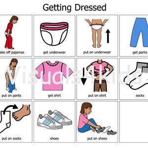 Getting Dressed Visual Girl Sequence Autism, Boardmaker Picture Communication  Board - AAC - Putting on Clothes