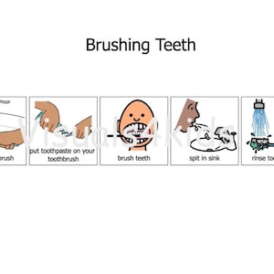 Rutina de secuencia visual para el cepillado de dientes para el autismo, tarjetas de comunicación con imágenes de CAA de Boardmaker
