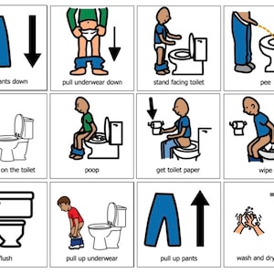 Visual Bathroom Potty Toilet Training for Boys Autism,boardmaker AAC Picture Communication Cards ...