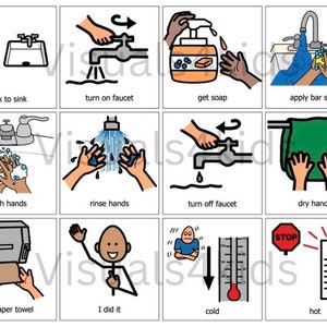 Handen wassen Autisme, dementie Visuele hulp - Boardmaker OC Communicatievolgorde Kaarten Foto's