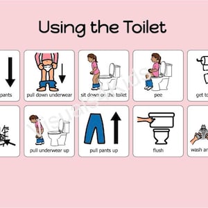 Rutina de señales visuales para el baño con entrenamiento para ir al baño en niñas con autismo - Uso del baño - Boardmaker AAC