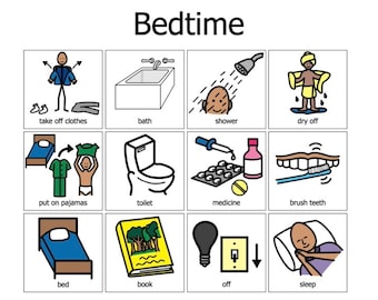 Visual Bedtime Sequence Autism Dementia AAC  - Boardmaker Picture Communication - Getting Ready for Bed Night Time