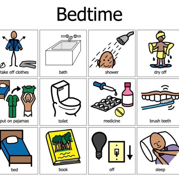 Visual Bedtime Sequence Autism Dementia AAC  - Boardmaker Picture Communication - Getting Ready for Bed Night Time