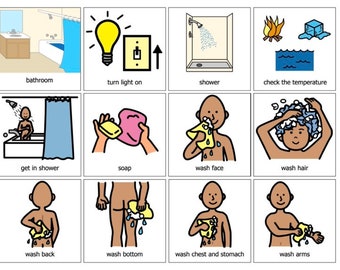 Taking a Shower Sequence Routine Autism, Visual Aid - Boardmaker - AAC- Picture Communication Cards