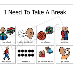 Take A Break - Calm Down Behavior Support Visual -Autism - Boardmaker Picture Communication Choice Board - AAC - Sensory, Social Emotional