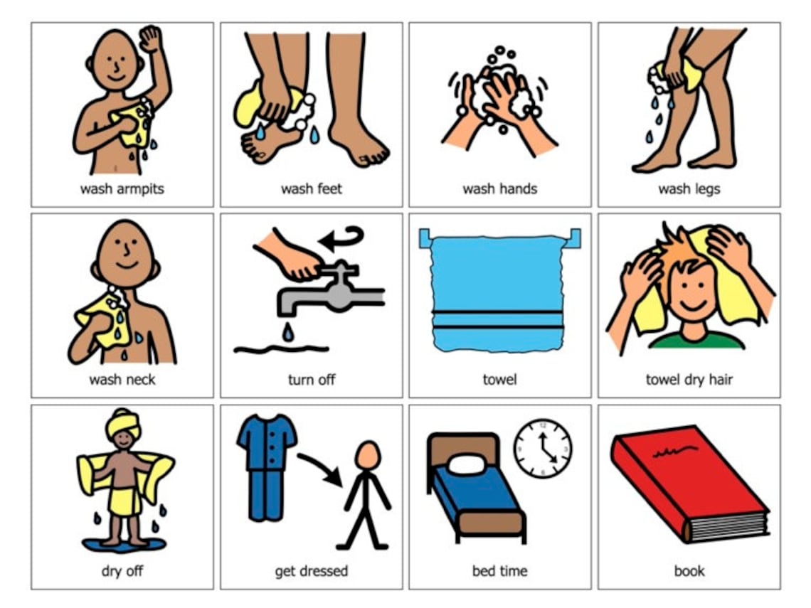 Taking a Shower Sequence Routine Autism, Visual Aid Boardmaker AAC