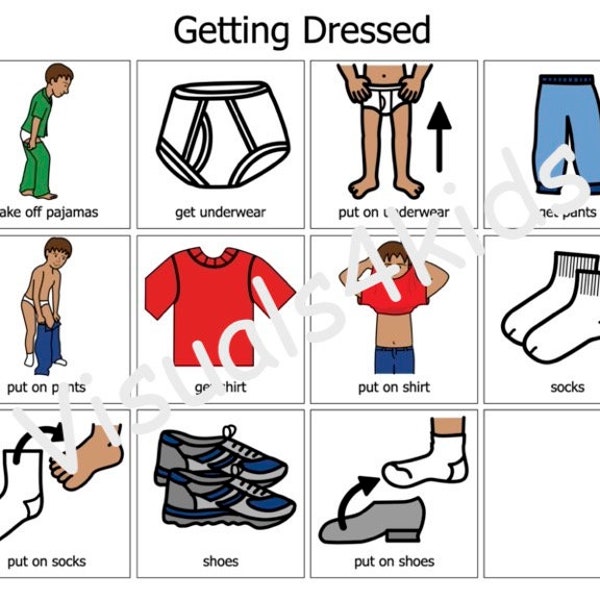 Getting Dressed Visual Autism, Boardmaker Picture Communication Cards Board - AAC - Putting on Clothes