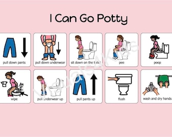 Potty Toilet Training Bathroom Visual Sequence Routine for Girls Autism -I Can Go Potty - Boardmaker AAC Includes 2 Versions