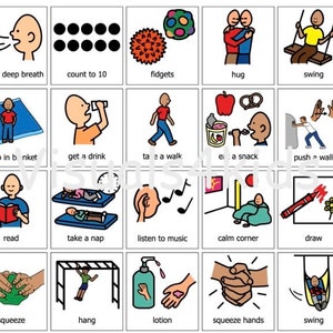 Ondersteunende strategieën voor zintuiglijk gedrag - Boardmaker Choice Cards - Rustig aan - Ik heb een pauze nodig - OC Autisme - Beeldcommunicatie