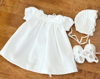 White Bereavement Dress with Crochet Bonnet and Booties, 24-28 Weeks Gestation