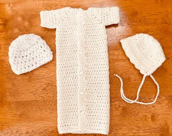 Micro Preemie Crocheted Bunting, Beanie or Bonnet, Bereavement Outfit, White, 24 Weeks