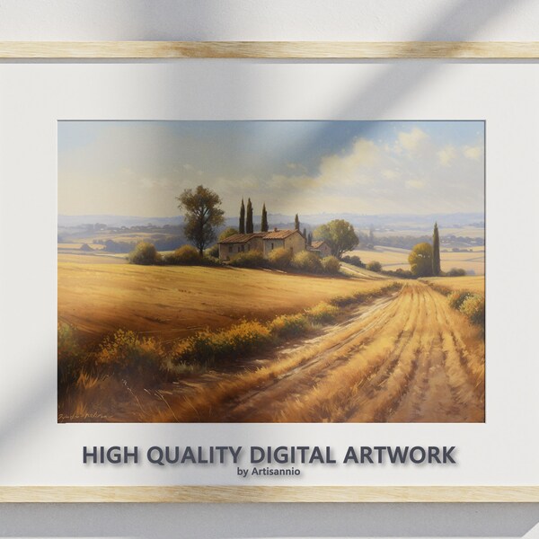 Tuscan Serenity: Painting of a Picturesque Rural Countryside, Digital art ,Modern art, Printable picture, Home decor, Wall art, italian art