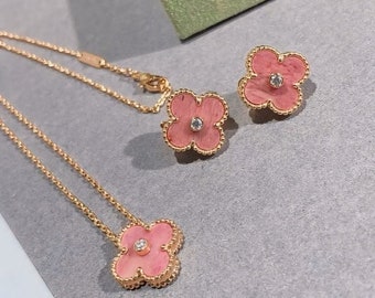 Collier de trèfle de haute qualité, boucles d’oreilles / bijoux de trèfle à quatre feuilles / inspiré de Van Cleef