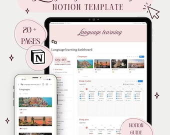 Notion Language Learning Template For Student Aesthetic Notion Dashboard All In One Language Learning Planner Study tracker Polyglot Notion