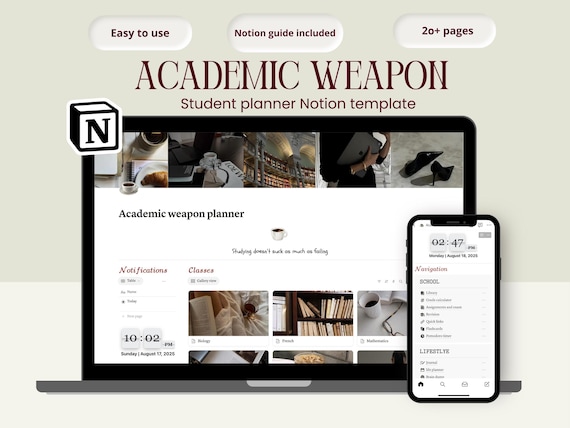 Student Planner Notion Template For Academic Weapon Aesthetic University Dashboard  All In One Planner For adhd Student College Template