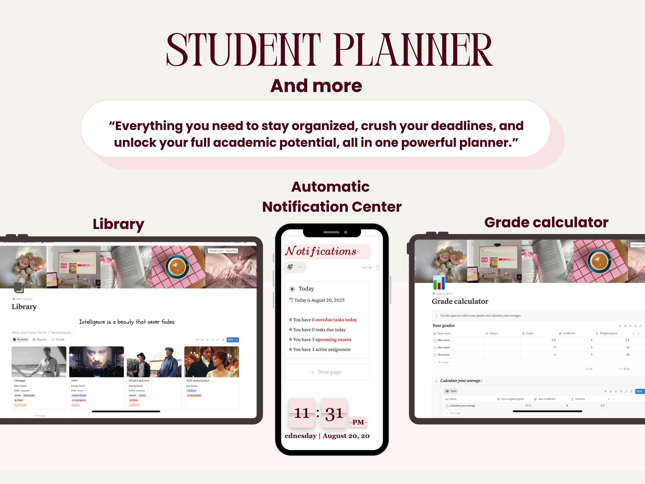 Pink Aesthetic Notion Student Planner That Girl University Dashboard ...