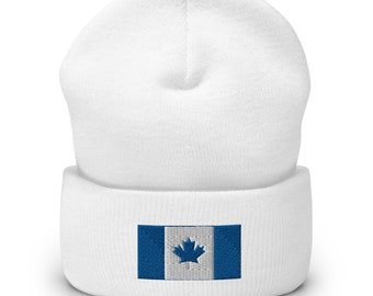 Blue Leaf Hat Canadian Pride Beanie Ice Hokey Beanie Unique Flag Design Patriotic Winter Fashion Cuffed Beanie