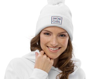 Snow Girl Pom Pom Beanie Winter Fun Hat Cute Snowflake Beanie Youthful Frosty Hat Adorable Snow Season Hat