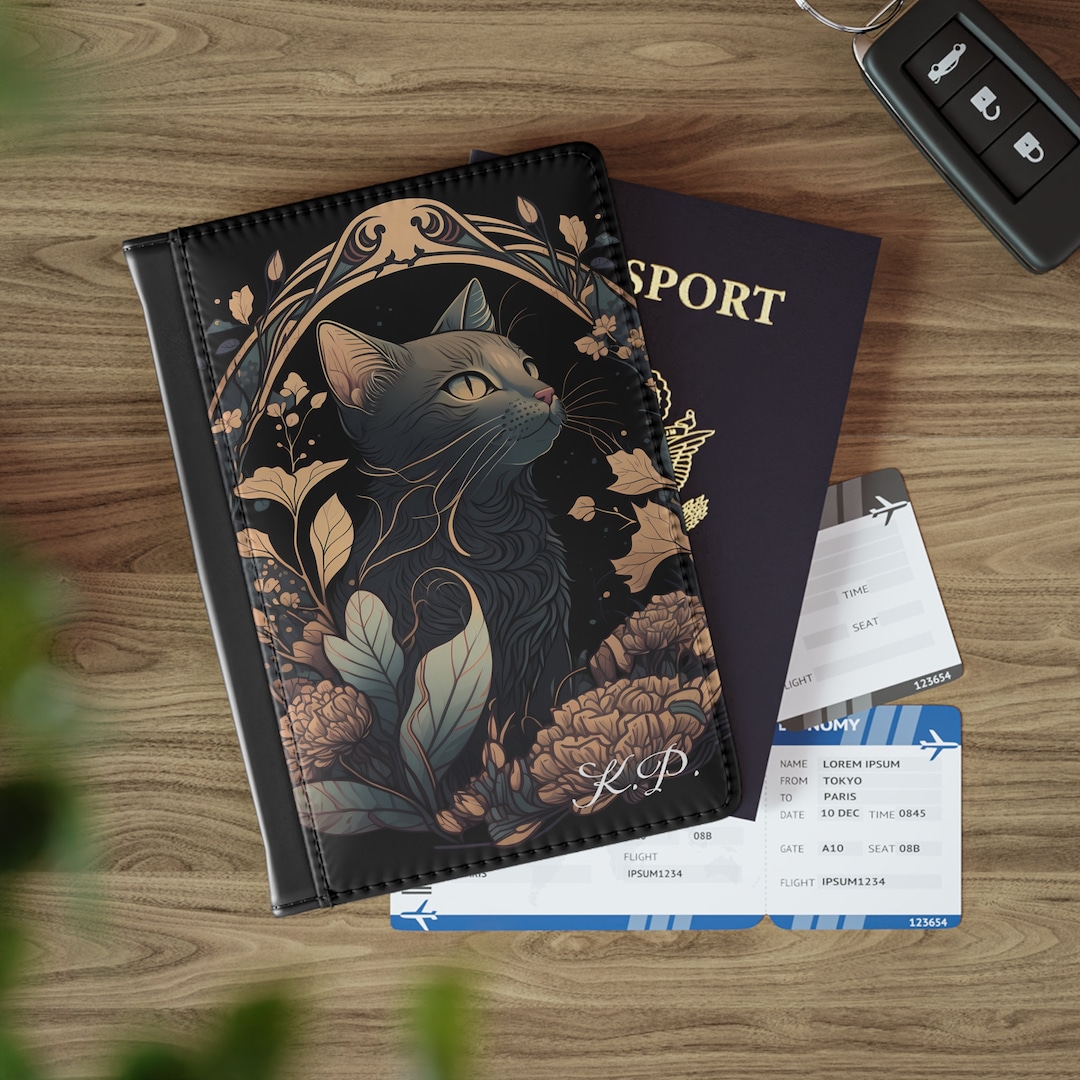 Cat Lover Personalized Passport Cover Initials, Cute Aesthetic Custom