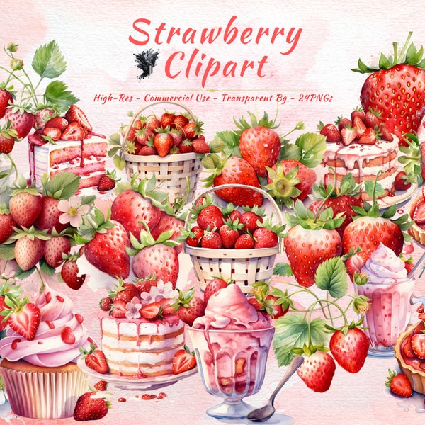 Strawberry PNG Clipart Collection | Summer, Food, Fruit, Strawberries Clipart Bundle