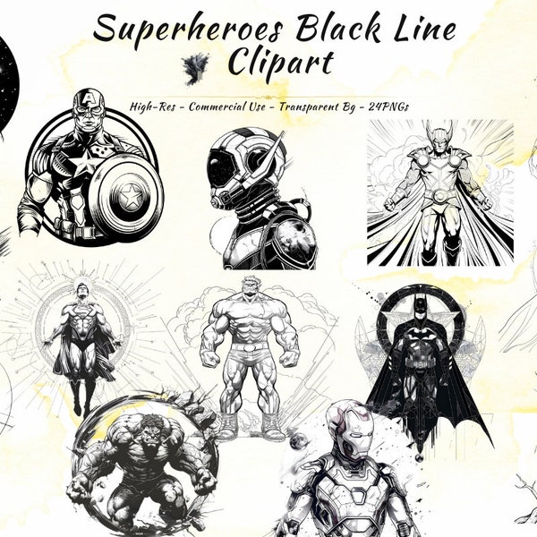 Superhero Black Line Clipart Collection | Legendary Heroes PNG Images