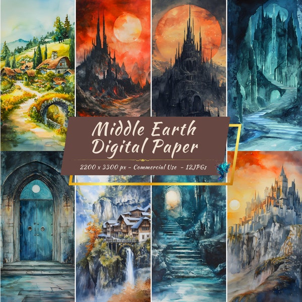 Middle Earth Scenery Digital Paper Collection | Cities and Landmarks of the Middle Earth