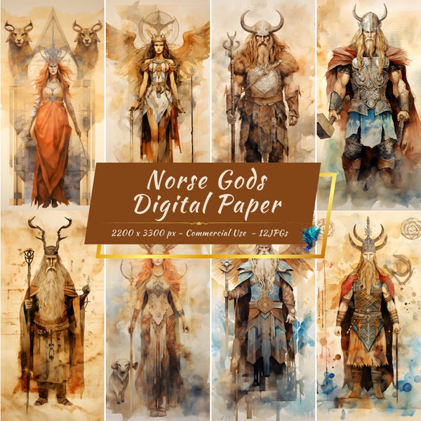 Norse Gods Digital Paper Pack | Mythical Iconic Warriors Backgrounds