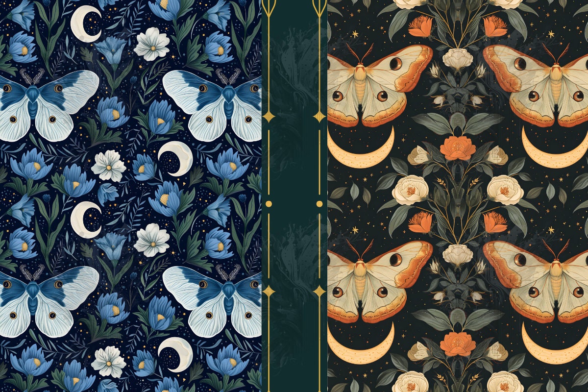 Celestial Lunar Moth Seamless Digital Paper Set Mystical Seamless ...