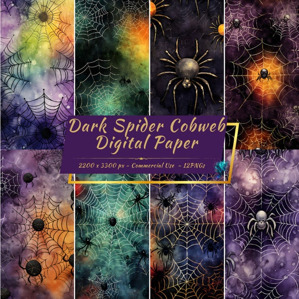 Pack de papier numérique Cobweb et Dark Spider | Arrière-plans effrayants d'Halloween