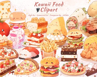 Kawaii Food PNG Clipart Collection | Cute, Chibi, Anime Style Burger, Pizza, Sushi, Cheese and More