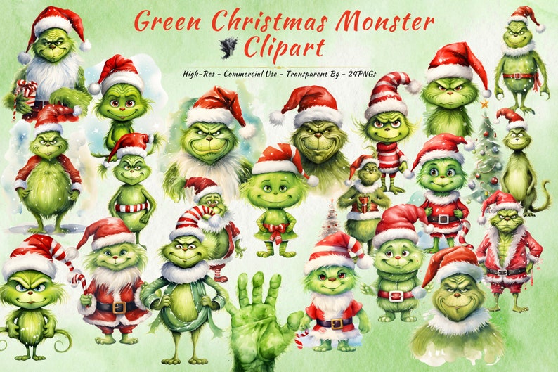 Green Christmas Monster PNG Clipart Collection Kawaii Green Monster for