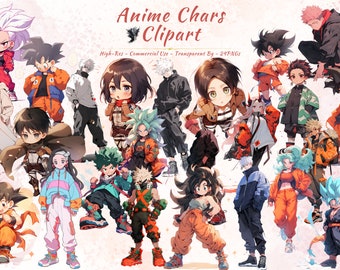 Ensemble de cliparts de personnages d’anime Kawaii | Sublimations mignonnes d’anime japonais