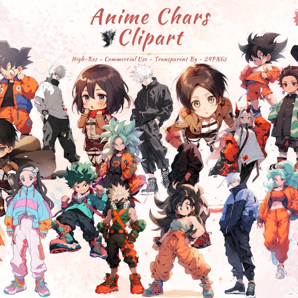 Kawaii Anime Character Clipart Bundle | Cute Japanese Anime Sublimations