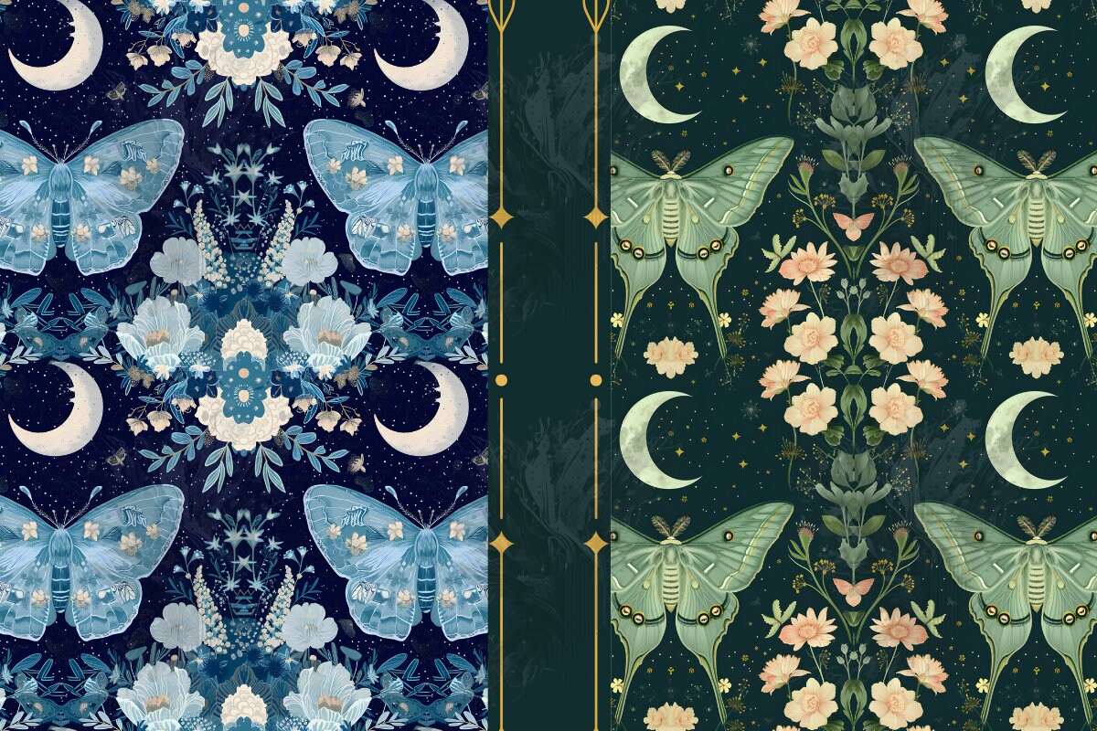 Celestial Lunar Moth Seamless Digital Paper Set Mystical Seamless ...