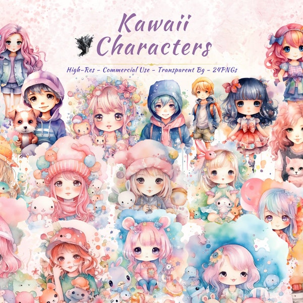 Kawaii Kids PNG Clipart Collection | Anime Style Cute, Pretty, Girl, Boy Clipart Bundle