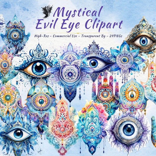 Mystical Evil Eye PNG Collection | Mystical Hamsa Hand, Celestial Symbols, Spiritual and Witchy Collection