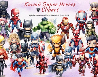 Collection de cliparts PNG super-héros kawaii | Héros légendaires style chibi