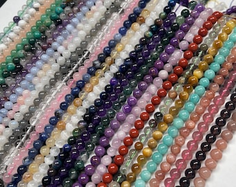 Natural Gemstone Beads, Round Smooth Crystal Beads, Stone Beads for Jewelry DIY, Wholesale Beads Strand, 6mm, 8mm, 10mm