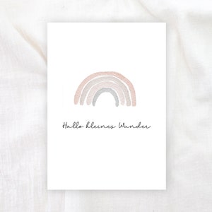 Karte zur Geburt A6, Klappkarte Baby Geburt, Baby Regenbogen Geburtskarte Babykarte Postkarte Geburt Hallo Baby Glückwunschkarte Aquarell