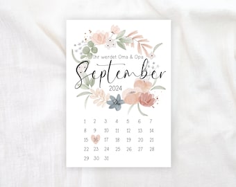 Schwangerschaft verkünden - Personalisierte Karte zur Geburt A6 - Du wirst Oma Opa Papa Tante Onkel - Blumenkranz Boho Karte Baby