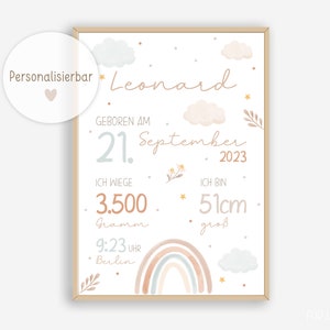Geburtstafel Baby, Geschenk zur Geburt, Geburtsdaten Poster, Geburtsposter personalisiert, Geburtsanzeige, Personalisiertes Geschenk Geburt