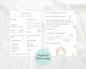 Babyshower Karten - Babyparty Spiel - Tippkarten Baby - Zum Ausdrucken als digitaler Download - Ratespiel und Wünsche-Karten Babyparty Boho