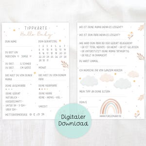 Tarjetas de baby shower - juego de baby shower - tarjetas de propinas para bebé - para imprimir como descarga digital - juego de adivinanzas y tarjetas de deseos baby shower boho