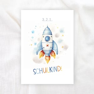 Karte zur Einschulung mit Rakete - Schulanfang Schulkind - Postkarte A6 - Einschulungskarte - Geschenk zur Einschulung - Klappkarte A6