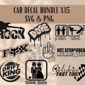 Pacote de decalques de carro SVG - Pacote de decalques de carro SVG - Pacote de PNG - Adesivos para janelas de carro - Clipart - Download SVG - Download digital - Pacote de decalques de veículos SVG - PNG