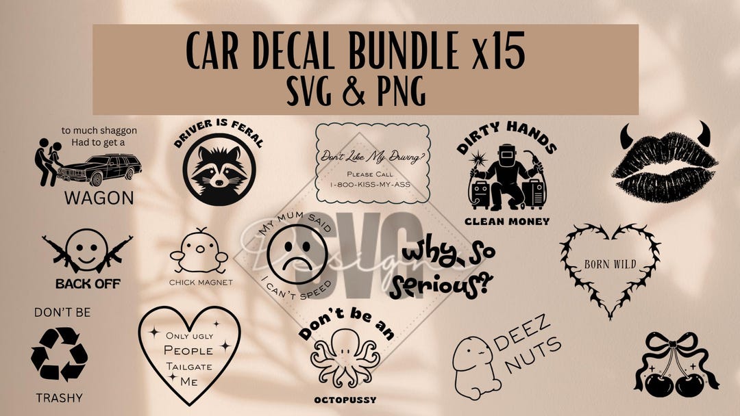 Vinyl Car Decal Bundle, Auto Sticker Pack, Vehicle Decoration Set, Car ...