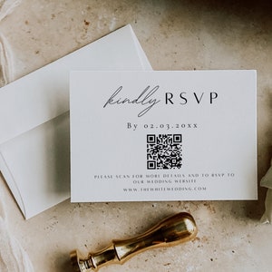 RSVP QR Code Wedding Invitation RSVP Modern Minimalist Invite Details Card Printable Personalize Template Instant Digital Download