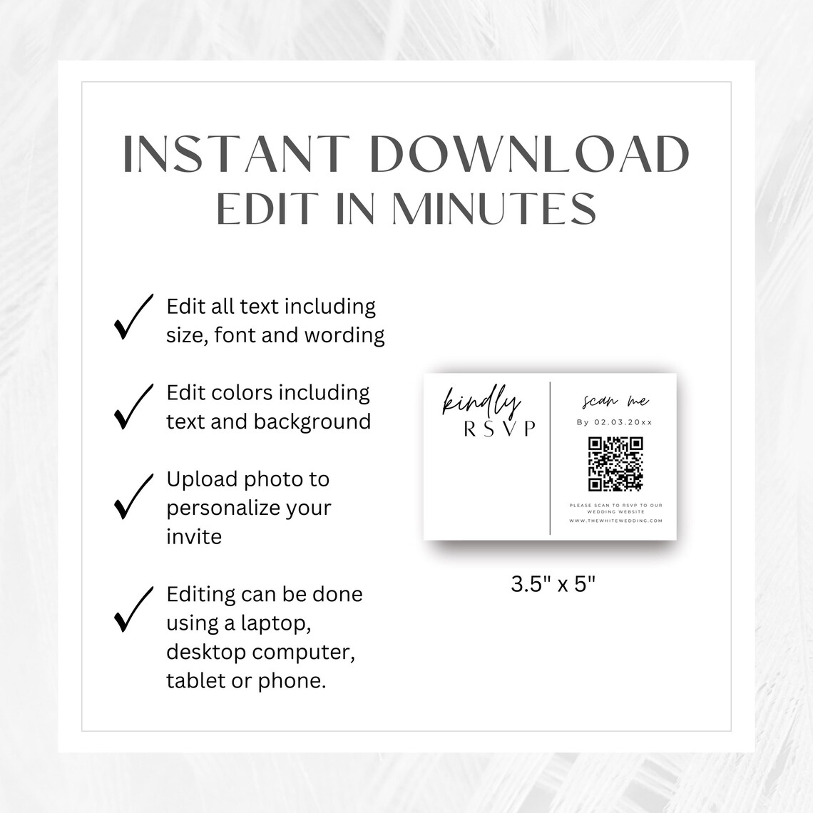 RSVP QR Code Invitation Wedding RSVP Modern Minimalist Invite Details ...