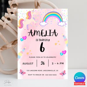 Unicorn Party Invitation, Unicorn Birthday Invite, Kids Unicorn Party, Unicorn Theme Party, Editable Digital Template, Instant Download