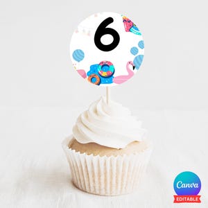 Editable Pool Party Cupcake Toppers Swimming Party Cake Topper Summer Theme Birthday Printable Personalize Template Instant Digital Download